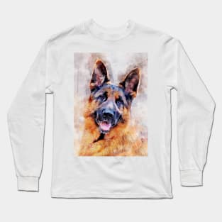 German Shepherd Dog Watercolor Portrait 01 Long Sleeve T-Shirt